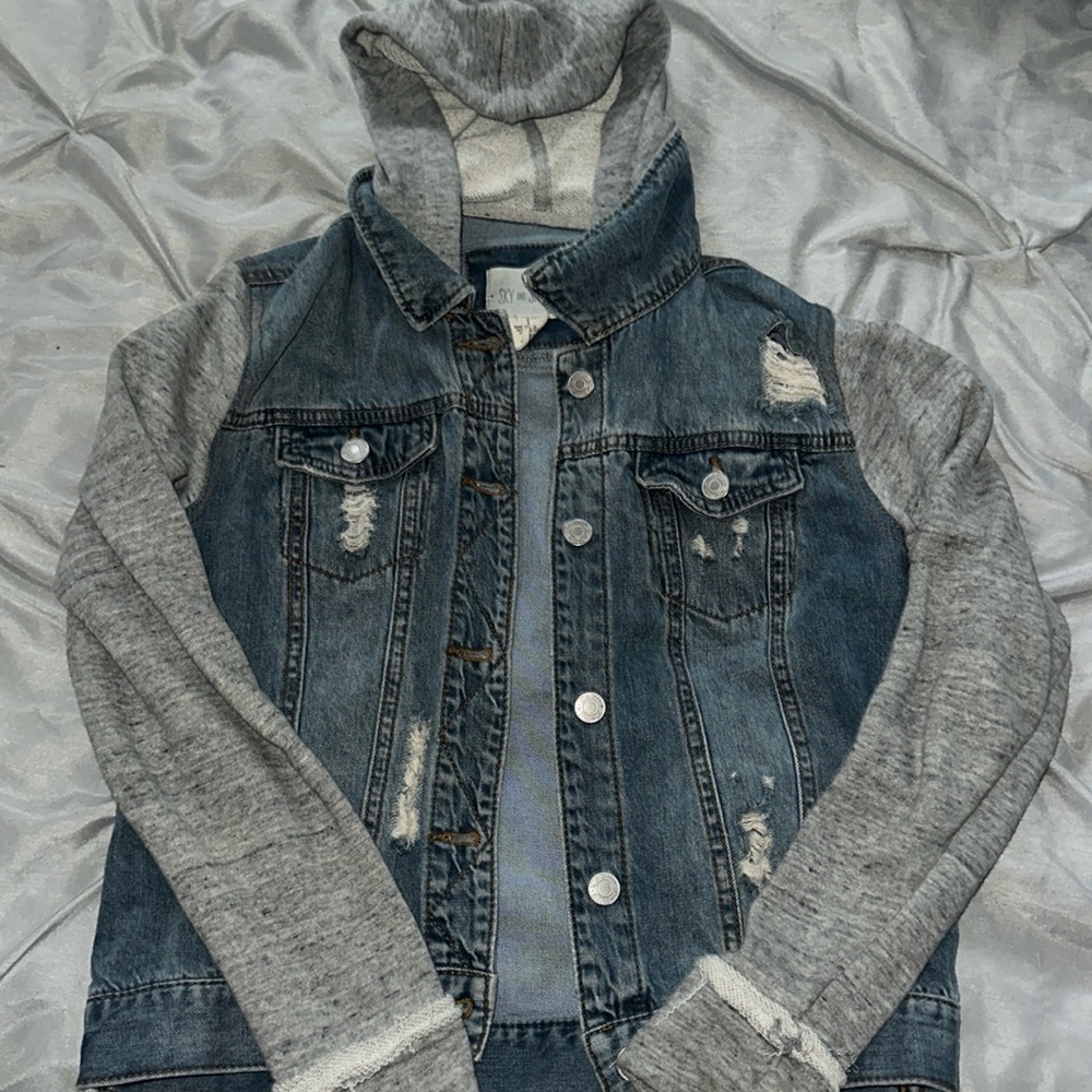 Distressed Sweatshirt Jean Jacket